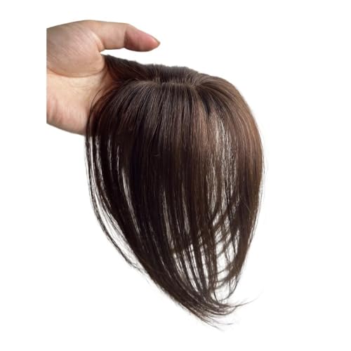 Ponis de pelo humano natural, flecos laterales para mujer, parte media, flequillo falso, extensiones de clip, invisibles, mini, pequeñas, 15 g, postizos (marrón oscuro)