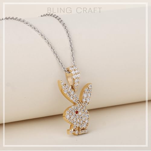 Bunny Pendant for Men Round Moissanite Hip Hop 14k Gold Plated 925 Sterling Silver2
