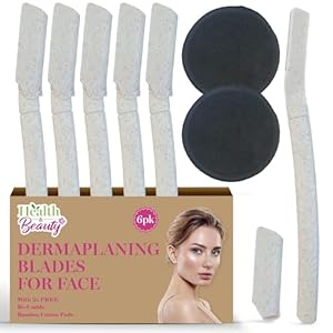 SOL 6pk Dermaplaning Blades for Face & 2pk Bamboo Pads – Smooth Skin Exfoliation, Peach Fuzz Removal, Precision Eyebrow Razor, Gentle Facial Shaver, Non-Slip Grip, Reusable Pads for Radiant Skin