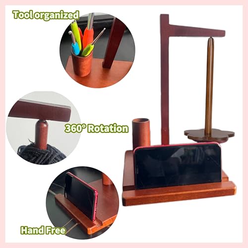 Image of Athena's Elements Upgraded Yarn Holder for Knitting and Crocheting, Magnetic Twirling Mechanism Yarn Spinner with Crochet Accessories Storage and Phone Stand, Yarn Ball Holder for Knitting Lovers