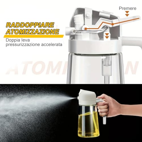 BELLICCIO Set di 2 Dosatore per Olio e Spray Anti-Goccia – 550ml, per Cucina e Ricette Gourmet, Perfetto per Friggitrice ad Aria, Facile da Usare e Pulire