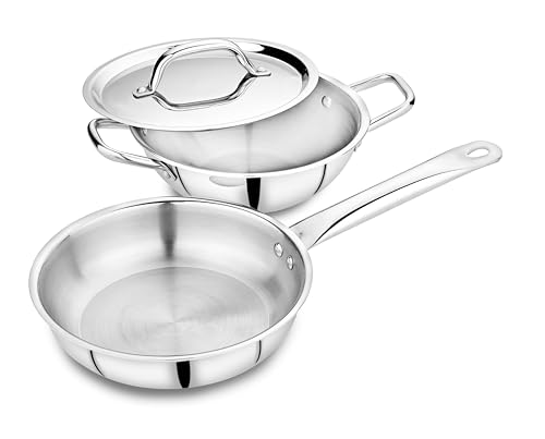 Image of Praylady Triplus Aura 3-Piece Tri-Ply Stainless Steel Cookware Gift Set - 20cm Kadai, 20cm-1.7ltr | Frying Pan with Common Lid | Naturally Non-Stick, Superior Heat Distribution, Elegant Gift Choice