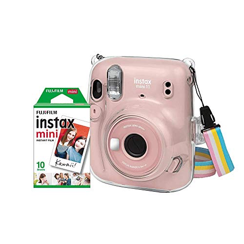 Kit Câmera Instantânea FujiFilm Instax Mini 11 Rosa + Bolsa Crystal + Pack 10 Fotos Instantâneas