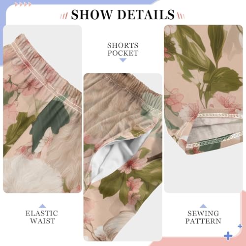 Poodle Floral Boys Long Pants Soft Trousers Elastic Waist Kids Lounge Bottoms with Pockets S-XL4