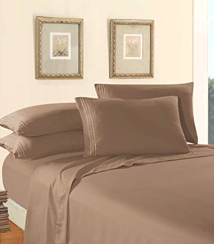 Elegant Comfort Luxury 1500 Premium Hotel Quality Microfiber 4-Piece Sheet Set - Wrinkle Resistant, All Around Elastic Fitted Sheet, Deep Pocket up to 16", Queen, Taupe
