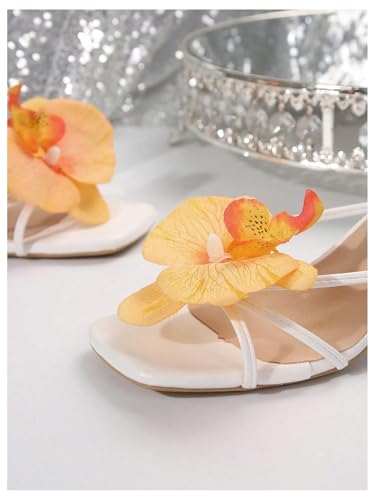 Image of MakeMeChic Women's Open Toe Floral Kitten Heels Flower Summer Beach Sandals