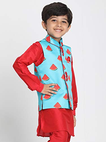Image of JBN Creation Light Blue Cotton Silk Blend Boys Nehru Modi Jacket