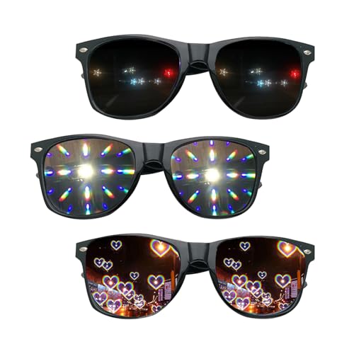 HUATEEN Diffractions Party Brille,3 Stück 3D-Prisma,Herz-Stern-Feuerwerk-Effekt,Rave-Brille,Kaleidoskop-Brille,Party-Brille für Damen und Herren,für Partys,Clubs und Konzerte HUATEEN Diffractions Party Brille,3 Stück 3D-Prisma,Herz-Stern-Feuerwerk-Effekt,Rave-Brille,Kaleidoskop-Brille,Party-Brille für Damen und Herren,für Partys,Clubs und Konzerte