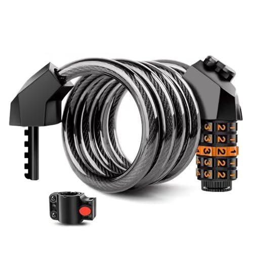 High Security Combination Bike Lock Cable,Resettable Combination Lock, Anti-Theft Coiled Secutiry Cable for Bicycles, Kayaks, Paddle Boards, Gates and Outdoor Gear (1.2Mx1.2CM)