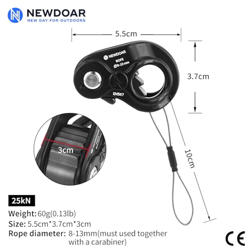 Image of NewDoar Rope Ascender Lightweight Rope Clamp Ascender Riser Adjuster Fits 8-13mm Rope Self-Locking Grip for Rock Climbing,Hunting,Protection Rescue,Rappelling,Arborist,Gear Equipment