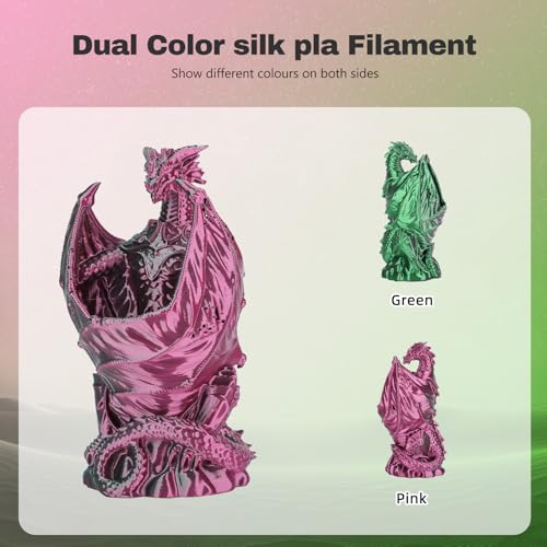 Image of 3DHoJor Silk PLA Filament 1.75mm Dual Color PLA 3D Printer Filament 2 in 1 Coextrusion 1KG Spool(2.2lbs) 3D Printing Filament Dimensional Accuracy + /- 0.03mm Fits for Most FDM 3D Printers-Green Pink
