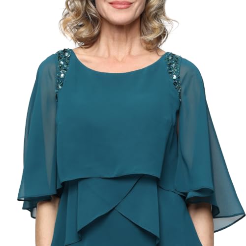 Image of S.L. Fashions Women's Tiered Chiffon Cocktail Party Dress with Attached Cape & Beaded Shoulders (Petite and Regular Sizes)