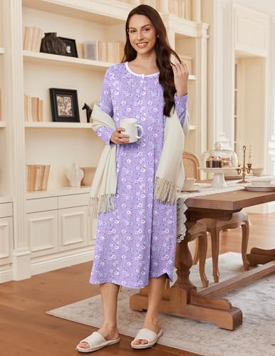 Ekouaer Women Nightgowns Long Sleeve Sleepshirt House Dresses with Pockets $9.99 + 60% Off Code QMB6VRXC - image 3