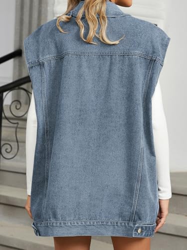 EMMIOL Denim Vest Womens Oversized Casual Jean Waistcoat Frayed Sleeveless Jacket Vest with Pockets4