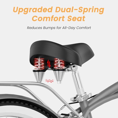 Image of MOONCOOL Beach Cruiser Bike for Women and Men, 24 /26 Inch 7-Speed Adult Bicycle, Comfortable Step-Through Frame with Rear Rack, Classic City Cruiser