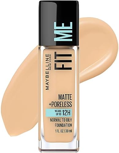Maybelline New York Liquid Foundation Medium Coverage, Matte Finish, With Spf, Absorbs Oil, Fit Me Matte + Poreless For Oily Skin, 128 Warm Nude, 30 Ml, Pack Of 1