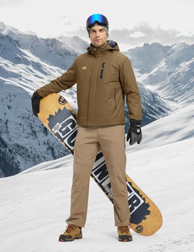 Image of TBMPOY Men's Winter Ski Jacket Waterproof Warm Snow Insulated Coat Fleece Lined Snowboard Hooded Raincoat