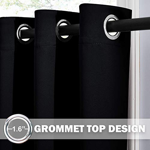 Nicetown Blackout Short Window Treatment Valance Curtains, Grommet Tier Room Darkening Privacy Curtains For Kitchen/Bedroom/Bathroom(Black, 2 Panels, 34W By 36L + 1.2 Inches Header) #TOP1