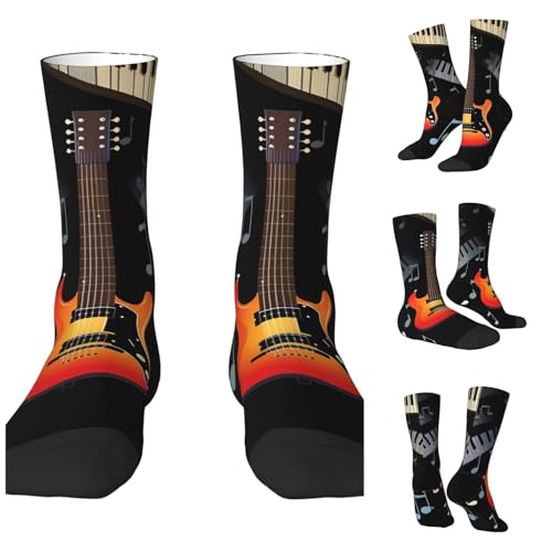 LZQPOEAS Guitar Piano Pattern Athletic Socks Unisex Cushioned Crew Socks Hiking Running Calf Sock Soft Above Ankle Sock