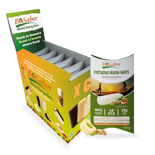 Barritas Energéticas de Almendra Rellenas de Pistacho con cobertura blanca – Pack Ahorro 24 Barritas (6 Estuches)