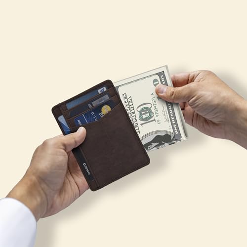 Image of Oak Leathers Leather Slim Minimalist Wallet for Men & Women RFID Front Pocket Leather Card Holder Wallets (Mid Brown)