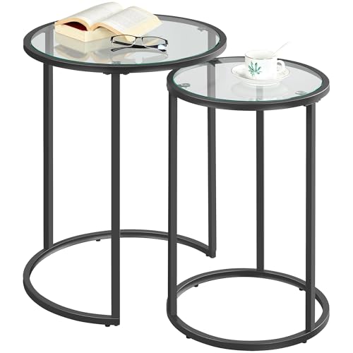 Yaheetech Round Nesting End Table Set of 2,Stacking Side Tables,Coffee Tables Set w/Metal Frame &...