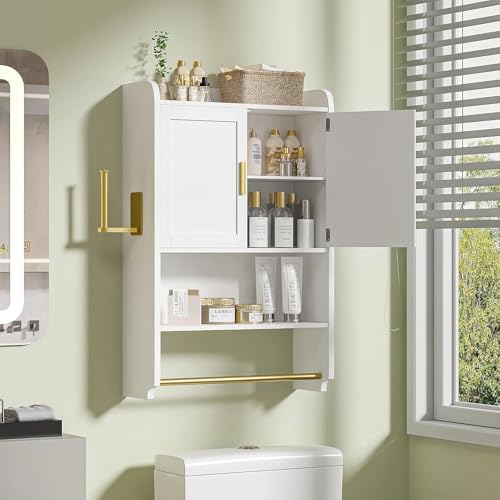 Armario de baño mural VECELO, armario de medicamentos para pared, armario de almacenamiento ahorrador de espacio con barra para toallas para baño, lavandería y cocina miniatura 1