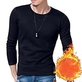 Sudadera casual con cuello redondo para hombre con forro polar térmico para estaciones frías (M negro)