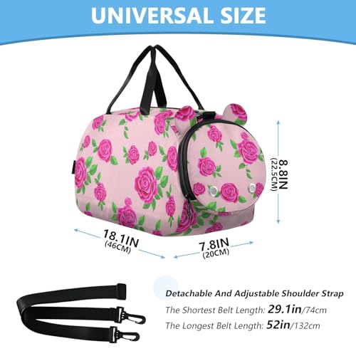 Rose Pink Leaf Kids Travel Duffel Bag for Boys Girls Overnight Weekend Tote Bag with Shoes Compartment for Sleepover Trip Beach3