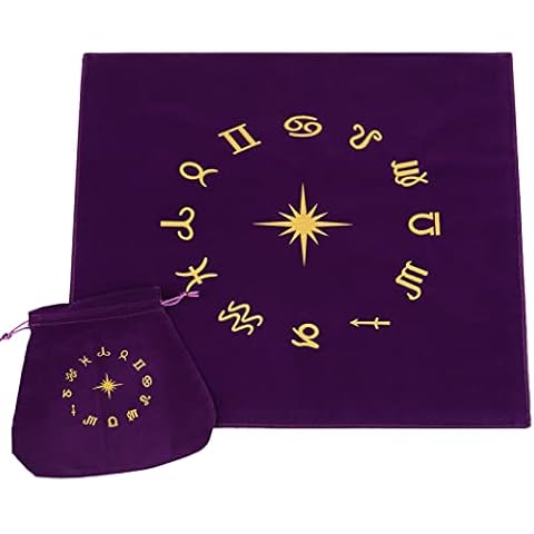 TAOMENG Tarot Tablecloth - Tarot Mat,12 Constellations Zodiac Signs Tarot Cloth Tablecloth Astrology Tarot Divination Cards Table Cloth Tapestry Black Purple Cover