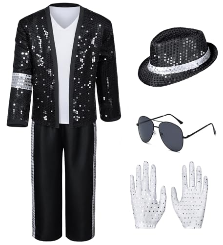 Mens Dance Star Costume for Adult 80s 90s Glitter Pop Stage Party Halloween Cosplay Small Black by TOGROP - Used condition - Image 2