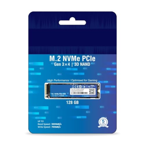 Image of 128GB NVMe M.2 SSD 2280 | PCIe Gen 3x4 Internal SSD | Up to 1800MB /s Read 700MB /s Write | Laptop Desktop Upgrade Storage | 5 Year Warranty