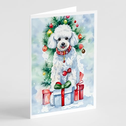 Caroline's Treasures DAC3581GCA7P Poodle Christmas Greeting Cards Pack of 8 Blank Cards with Envelopes Whimsical A7 Size 5x7 Blank Note Cards