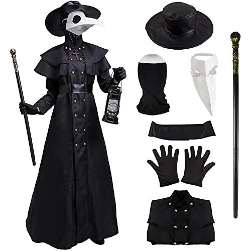 Photo 1 of (SMALL) Ficlwigkis Halloween Medieval Steampunk Wind European Plague Doctor COS Clothing (Dress+ Hat+Black Head Neck+Belt+Glove)