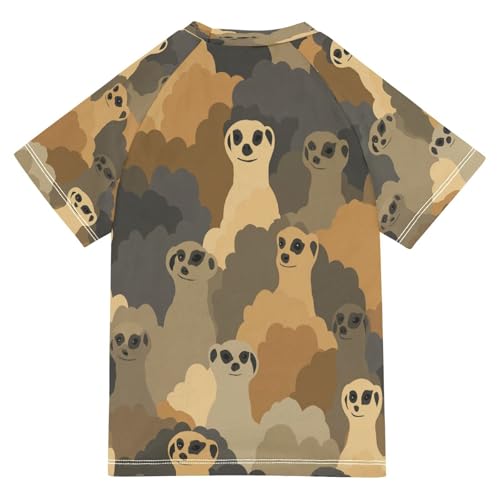 Boys Short Sleeve T-Shirts Camo Ferrets Meerkats Rashguard Kids Swim Shirts Sun UPF 50+2