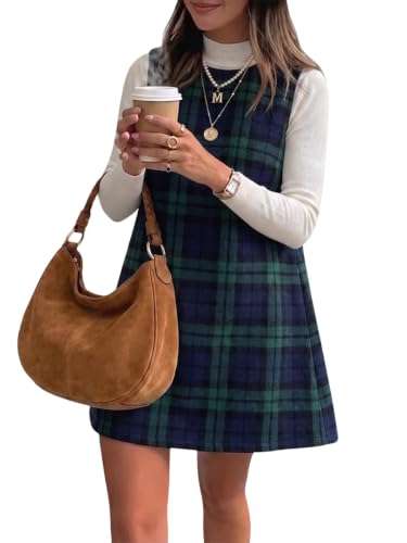 Plaid Dresses for Women 2026 Fall Winter Wool Tartan Cute Mini Dress GNL