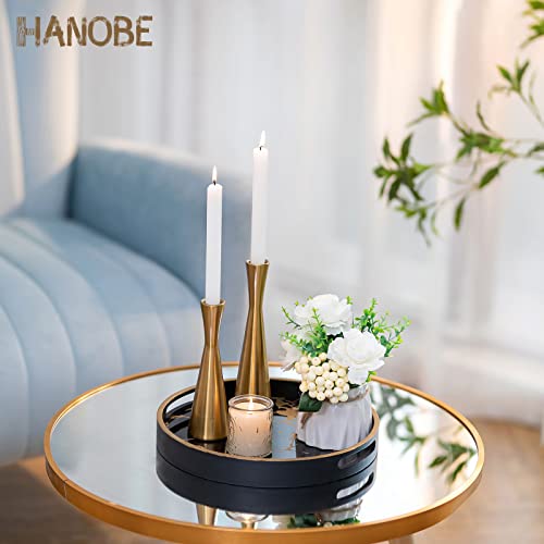Hanobe Round Decorative Coffee Tray: Marble Pattern Serving Circle Tray with Handles Coffee Table Trays for Living Room Bar Drink Party Home Kitchen Black - Image 3