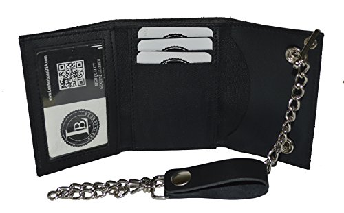 Leatherboss Genuine Leather Trifold Designer Mecho in Mexico Biker Chain Wallet Credit Card Cash with ID Holder, Black4