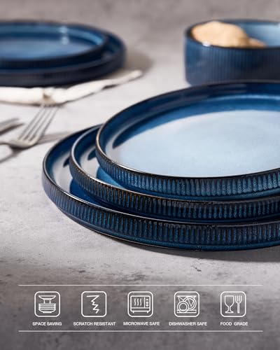 famiware Star 10/8 inches Dinner Plates Set for 6, Nebulas Blue