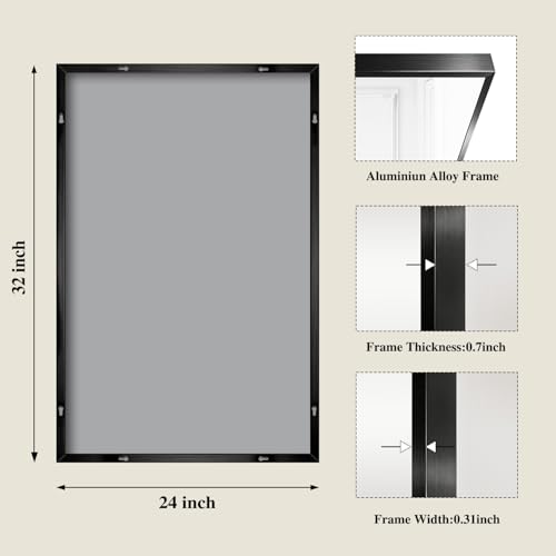 Image of Koonmi Black Rectangle Wall Mirror, 24x32 Inch Bathroom Mirror, Aluminum Frame Vanity Mirror for Entryway, Living Room, Bedroom Bathroom, Hangs Horizontally or Vertically