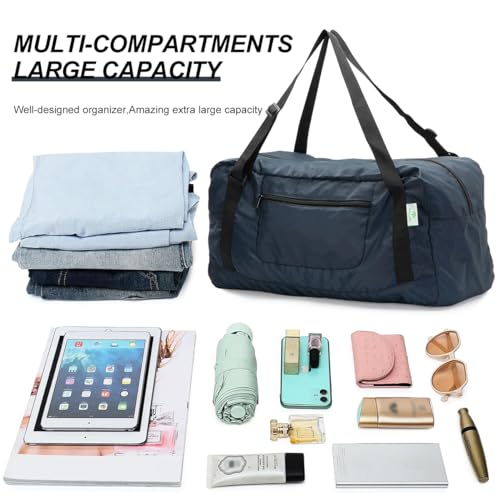 Image of HOLYLUCK Foldable Travel Duffel Bag for Women & Men Luggage Great for Gym (Navy Blue)