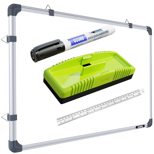Image of GOSHU 1.5x2 ft Non-Magnetic Double-Sided Whiteboard & Chalkboard with Duster, Black Marker, and Scale (Pack of 4 Items)