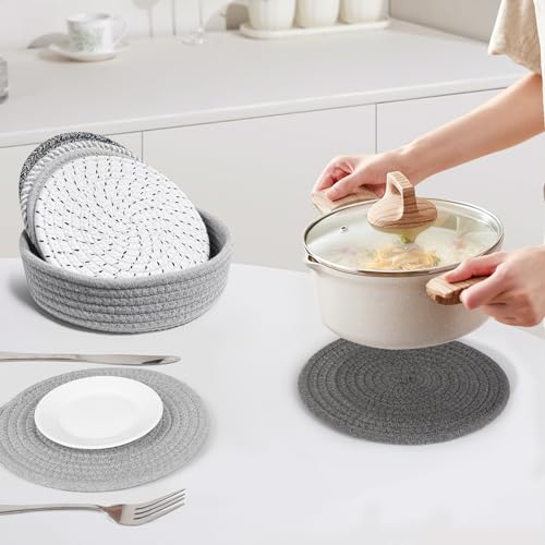 Buedm 8 Inch Trivets For Hot Dishes, Hot Pots And Pans,6 Heat Resistant Hot Pads And Storage Basket 1 Pack,Pot Holders For Kitchen thumb #7