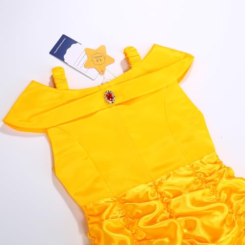 Vestido de princesa para niñas amarillo con accesorios miniatura 5