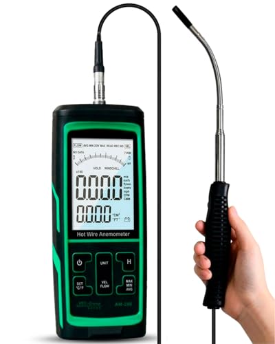 Hot Wire Anemometer AM-286 – HVAC Airflow Meter for Duct and Vent Testing, CFM/CMM Air Volume Calculation, Wind Speed & Temperature Measurement, Telescopic Probe, USB PC Software