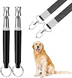 2 Pack Dog Whistle, Ultrasonic Dog Whistle to Stop Barking Dog Recall Training, Dog Whistles Training, Adjustable Silent Dog Whistle to Stop Barking Control Device for Pet Dog,with Black Strap Lanyard