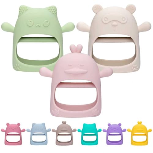 Image of AQXYTK 3 Pack Baby Teething Toys for 0-6 6-12 Months, Food Grade Silicone Teething Mitten for Babies, Anti Drop Wrist Hand Teethers, Baby Chew Toys for Sucking Needs, Infant Teething Relief, Macaron