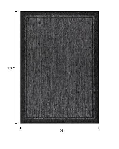 CAMILSON Indoor Outdoor Rug, 8x10 Bordered Dark Gray Black Modern Area Rugs for Indoor and Outdoor Patios, Kitchen and Hallway Mats, Washable Porch Deck Outside Carpet (Bordered Black, 8 x 10)