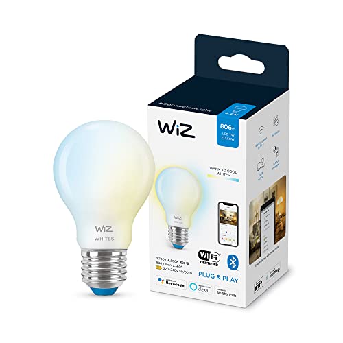 WiZ Lampadina Goccia Smart LED WiFi, Luce Bianca da Calda a Fredda, Smerigliata, E27, equivalente a 60W, Tecnologia SpaceSense, Controllo Vocale (Alexa, Apple HomeKit, Google Home)