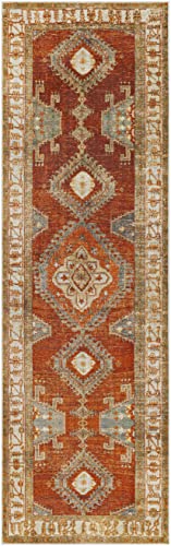 BoutiqueRugs Kullar Bohemian, Transitional Runner Rug - Machine Washable - Burnt Orange, Orange, Rust - 2'6